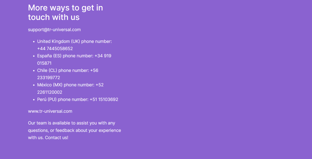 Tr-universal.com Review, Tr-universal.com Contact